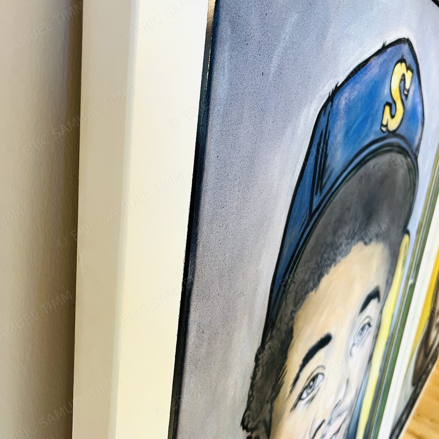 A painting seen edge-on, showing the depth of the panel