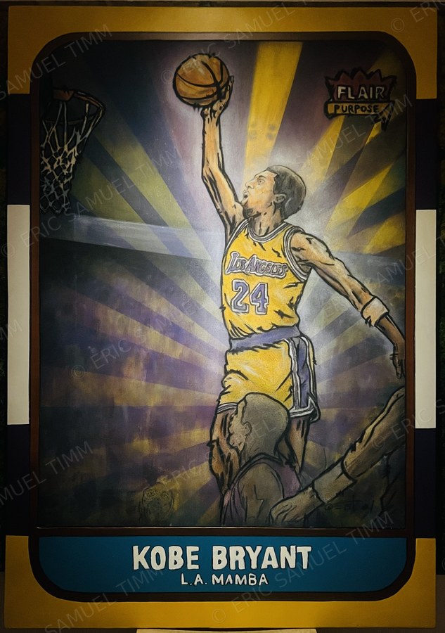 Painting of Kobe Bryant dunking in a Los Angeles Lakers jersey, "Flair Purpose" card style